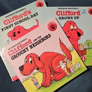Scholastic Clifford Book Set - Grouchy neighbors, Grows up, First school day